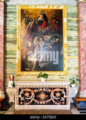 La Madone et l'enfant avec les Saints en adoration (Saint Joseph, saint Pierre, Saint Paul, Saint Thomas Chiesa di Santa Barbara dei Librai - Rome, Italie Banque D'Images