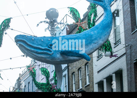 London UK. 31 octobre 2019. Carnaby Street est décoré avec une variété de créatures marines avec le thème Un océan une planète pour mettre en lumière la diversité de vie marine marines menacées par le changement climatique. amer ghazzal /Alamy live News Banque D'Images