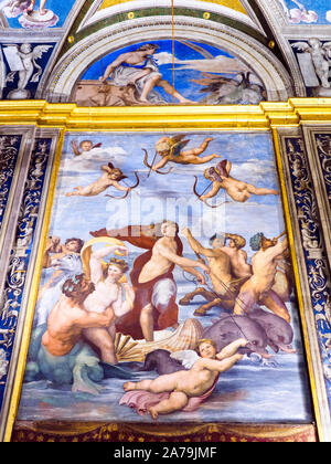 Il Trionfo di Galatea (Le Triomphe de Galatée) (1511-1512) par Raphael (1483 - 1520) dans la Loggia de Galatée de villa Farnesina - Rome, Italie Banque D'Images