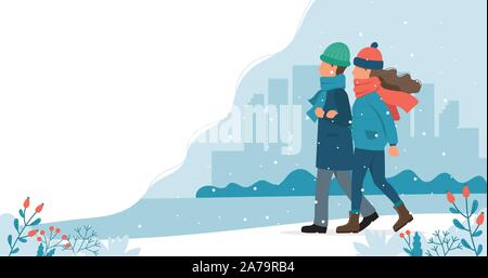 En train de marcher en hiver. Cute vector illustration dans télévision style. Illustration de Vecteur