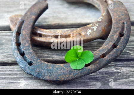 Symbole de chance et de l'arrière-plan en fer à cheval trèfle Banque D'Images