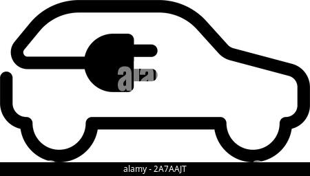 Icône de voiture électrique. Contour du câble automobile électrique et symbole noir de charge de la fiche. Concept de véhicule automobile électro écologique. Illustration de l'électricité vectorielle Illustration de Vecteur