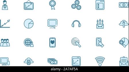 Les médias sociaux et la technologie icon set pack de haute qualité, symboles divers Vector illustration Illustration de Vecteur