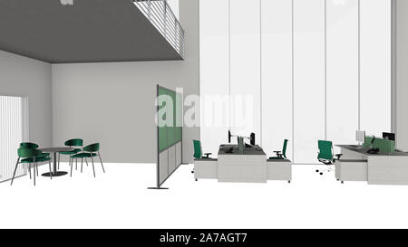 3D Illustration moderne Bureau Loft en milieu de travail