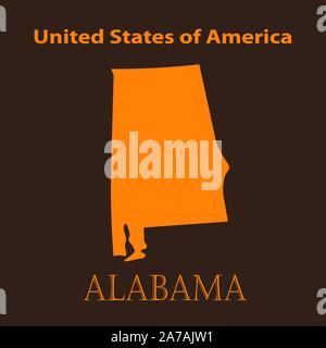 Carte Orange Alabama - vector illustration. Carte simple de l'Alabama sur un fond brun. Illustration de Vecteur