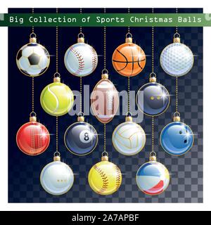 Grande collection de différents sports balls comme des boules de Noël pour votre travail créatif. Tous les éléments sont sur des calques distincts. Vector illustration. Illustration de Vecteur