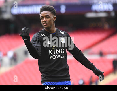 Londres, ANGLETERRE - 10 février 2019 : Demarai Gray de Leicester en photo avant de la Premier League 2018/19 match entre Tottenham Hotspur et Leicester City au stade de Wembley. Banque D'Images