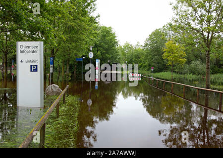 Inondation Chiemsee juin 2013, Bernau, Chiemgau Haute-bavière, Allemagne Europe Banque D'Images