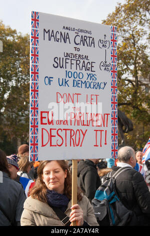 Brexit Westminster démonstration 31 Octobre 2019 Banque D'Images