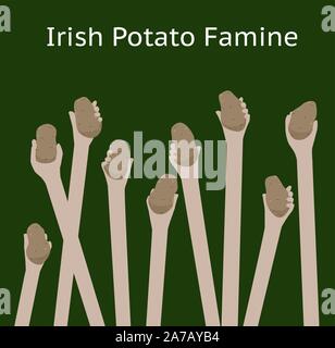 La grande famine irlandaise de faim dans la misère avec les mains douces - fond vert Illustration de Vecteur