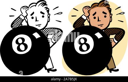 Pas de chance un homme se retrouve littéralement derrière un ballon géant 8. Illustration de Vecteur
