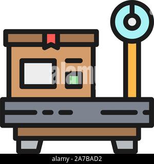 Fort sur les balances, pesage colis couleur plate icône. Illustration de Vecteur
