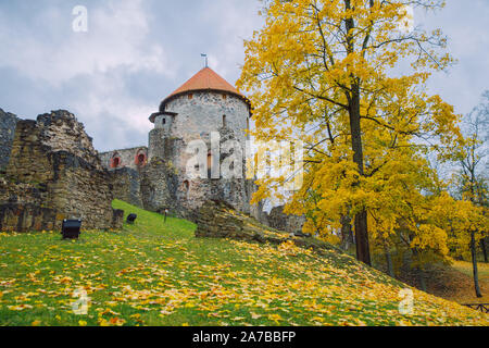 La Lettonie Cesis, ville syrienne. Vieux château et des roches, de l'automne. L'architecture historique. 12. okt. Banque D'Images