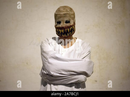 Malaga, Espagne. 31 octobre, 2019. Une femme habillé comme un zombie pose pour une photo lors de la VI édition de '"Churriana Noche del Terror" (nuit d'Horreur "Churriana) pour célébrer l'Halloween dans le quartier de "Churriana.Les résidents de "Churriana participer à la journée d'Halloween habiller avec des costumes horribles, la décoration de leurs maisons et avec des spectacles effrayants le long des rues. La "Nuit de l'Horreur "Churriana" est l'une l'événement le plus populaire dans la ville de marque le jour d'Halloween, et pour cette occasion, le thème de l'édition est les sorcières. Credit : SOPA/Alamy Images Limited Live News Banque D'Images