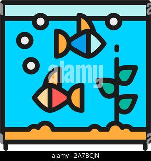 Aquarium avec des poissons carrés couleur plate icône. Illustration de Vecteur