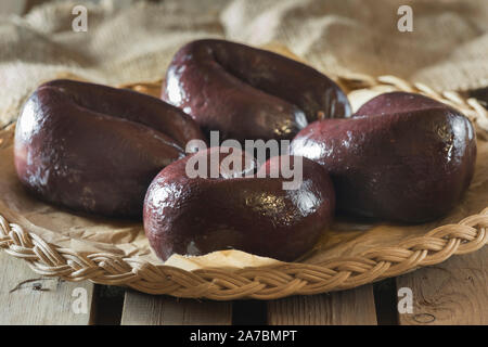 Le boudin noir de Bury. La nourriture régionale UK Banque D'Images