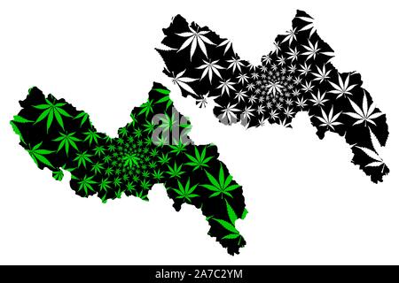 La Province de Lai Chau (République socialiste du Viêt Nam, Subdivisions du Vietnam) la carte est conçue de feuilles de cannabis vert et noir, Tinh Lai Chau carte de ma Illustration de Vecteur