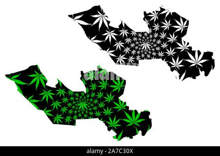 Province de Long An (République socialiste du Viêt Nam, Subdivisions du Vietnam) la carte est conçue de feuilles de cannabis vert et noir, un long Tinh carte fait de mari Illustration de Vecteur