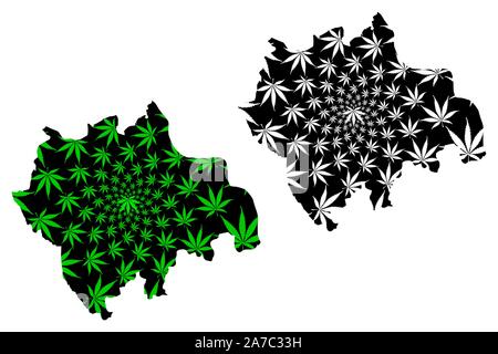 La province de Ha Nam (République socialiste du Viêt Nam, Subdivisions du Vietnam) la carte est conçue de feuilles de cannabis vert et noir, Tinh Ha Nam carte de mariju Illustration de Vecteur