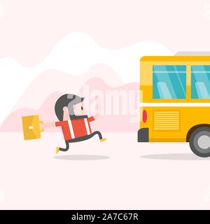 Hipster businessman à la poursuite d'un bus. Businessman running pour parvenir à un bus. Illustration de Vecteur