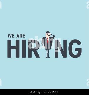 Nous recrutons concept avec business man looking through telescope. Illustration de Vecteur