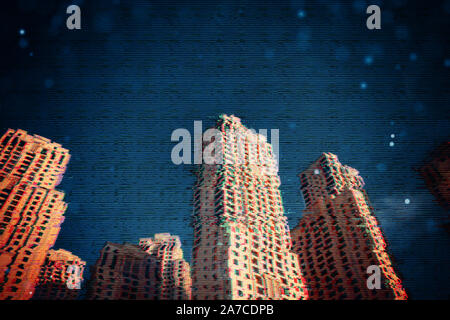 Conception du modèle 3d avec city glitch. Pixel numérique erreur bruit. L'écran résumé bruit glitch la texture. Banque D'Images