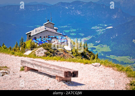 Eagle's Nest ou Kehlsteinhaus hideout sur le rocher au-dessus de paysages alpins, Berchtesgadener Land, Bavière, Allemagne Banque D'Images