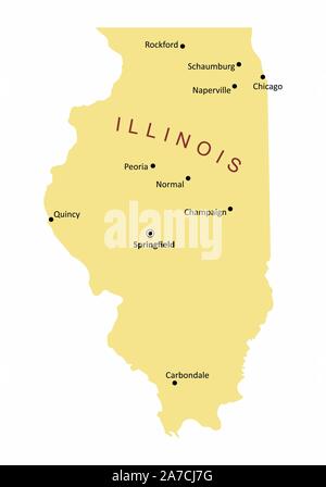 Carte de villes de l'Illinois Illustration de Vecteur
