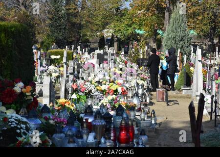 Scinawa, Pologne. 1er novembre 2019. 1 novembre dans tous les Saints' de la Pologne. En ce jour, des poteaux visiter la tombe de leurs proches dans les cimetières, allumer des bougies et déposent des fleurs c'est une tradition en Pologne/Twardysko-Wierzbicki Crédit : Piotr ZUMA Wire/Alamy Live News Banque D'Images