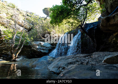 Cascades de Pythara à Andros island, Cyclades, Grèce Banque D'Images