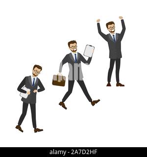 Trois hommes d'caucasien dans différentes poses,isolé sur fond blanc,cartoon vector illustration Illustration de Vecteur