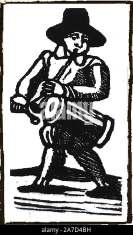 Les gravures sur bois du 18ème siècle avec les vendeurs de rue, du spectacle et des crieurs publics' - 'un homme jouant un fifre et tambourin Banque D'Images