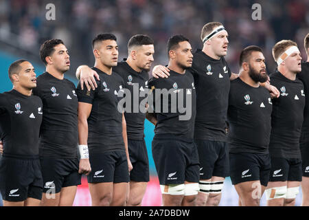 Tokyo, Japon. 1er novembre 2019. L'hymne de la Nouvelle Zélande avant la finale de bronze de la Coupe du Monde de Rugby match entre la Nouvelle-Zélande et le Pays de Galles à Tokyo, Japon, le 1 novembre 2019. (Photo de Flor Tan Jun/Espa-Images) Banque D'Images