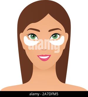 Attractive young woman applying patches sous les yeux blanc fille, prendre soin de son visage, yeux peau procédure de traitement vector Illustration Illustration de Vecteur