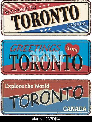 Bienvenue à Toronto Canada rusty old enamel sign on white background Illustration de Vecteur