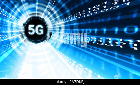 Tunnel de données binaires bleu, d'une connexion internet haut débit sans fil Banque D'Images