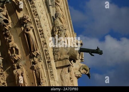 Close-up de gargouilles sur la façade de la cathédrale de Notre-Dame, Reims, Champagne, France Banque D'Images