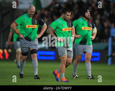 Harlequins' Simon Kerrod est abattu au cours de la Premiership match Gallagher à Franklin's Gardens, Northampton. Banque D'Images