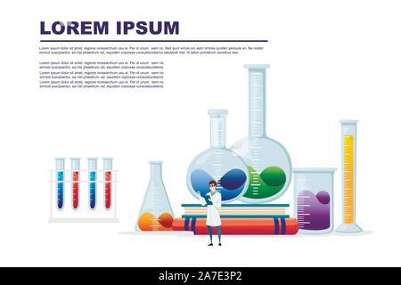 Laboratoire de chimie abstract design avec l'équipement lourd et peu scientifiques document publicitaire télévision design illustration vectorielle. Illustration de Vecteur