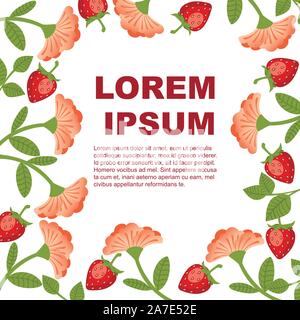 Schéma des fraises sauvages et fleur rouge design pour carte de voeux ou flyer télévision vector illustration sur fond blanc. Illustration de Vecteur