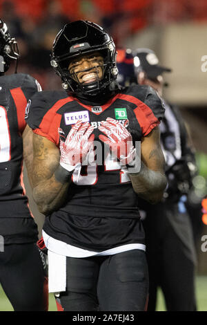 Novembre 01, 2019 - Ottawa Redblacks receveur R.J. Harris (84) célèbre un touchdown d'Ottawa au cours de la CFL match entre les Alouettes de Montréal et Ottawa Redblacks à TD Place Stadium à Ottawa, Canada. Daniel Lea/CSM. Banque D'Images