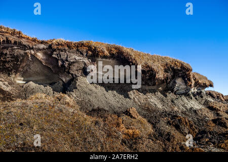 Exposés permafrost arctique au bord de falaise de la toundra comme elle érode dans Kotzebue Sound, dans l'Arctique de l'Alaska. Banque D'Images