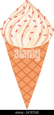 Populaires l'été sucré dessert crème glacée à la vanille dans un cornet gaufré design. Illustration de Vecteur