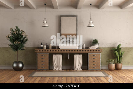 Style rétro Accueil Salle de bains avec lavabo sur une vieille armoire en bois - 3D Rendering Banque D'Images