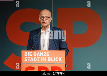 Hambourg, Allemagne. 09Th Nov, 2019. Peter Tschentscher (SPD), premier maire de Hambourg, s'exprime à l'État partie de conférence le SPD à Hambourg, à laquelle la liste des candidats à l'élections des citoyens 2020 est d'être voté. Photo : Markus Scholz/dpa/Alamy Live News Banque D'Images