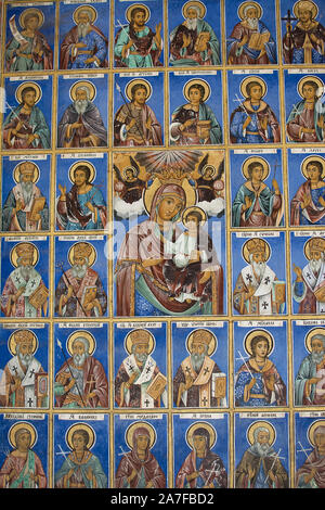 Fresques religieuses sur les traités de la Bible, peint sur le mur de l'église au Monastère de Rila, Bulgarie Banque D'Images