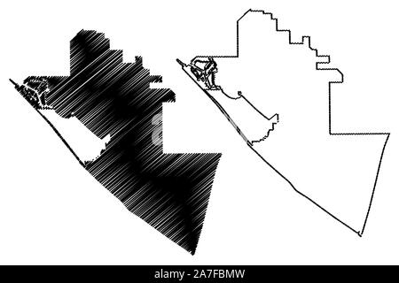 Huntington Beach City (États-Unis villes, United States of America, USA) site vector illustration, croquis gribouillis d'Huntington Beach carte Illustration de Vecteur