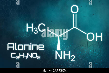 Formule chimique de l'alanine sur un fond futuriste Banque D'Images