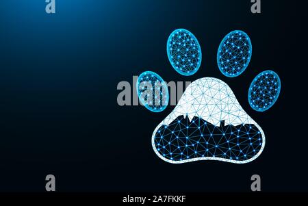 Empreintes Pet poly faible conception, chat et chien animal paw abstract image géométrique, zoo d'illustration vectorielle polygonal mesh wireframe faites à partir de points et Illustration de Vecteur