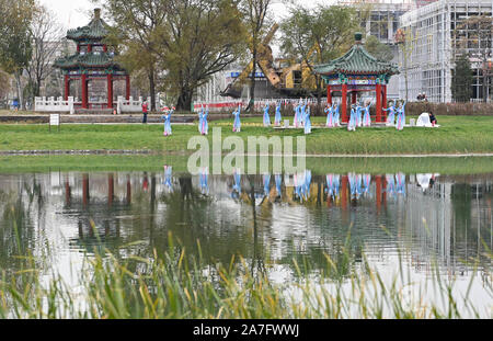 Beijing, Chine. 2e Nov, 2019. Les interprètes dansent lors d'un spectacle de danse au parc Shougang à Beijing, capitale de Chine, le 2 novembre 2019. Un spectacle de danse de deux jours a lieu à la Shougang Park, une ancienne usine sidérurgique, à Beijing. Crédit : Chen Yehua/Xinhua/Alamy Live News Banque D'Images